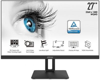 MSI PRO MP271QP (PRO MP271QP) Skvelý obraz, IPS office 60 Hz QHD 5 ms