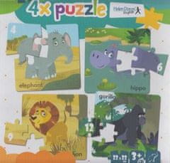 4x puzzle Slon, hroch, lev, gorila