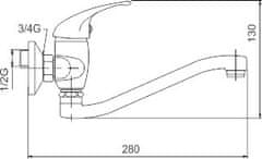 NOVASERVIS Metalia 55, drezová umývadlová batéria 100 mm, chrómová, 55074/T,0