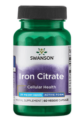 Swanson Iron Citrate (železo), 25 mg, 60 rastlinných kapsúl