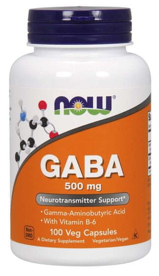 NOW Foods GABA (kyselina gama-aminomaslová) 500 mg + 2mg Vitamín B6, 200 kapsúl