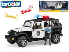 BRUDER Policajný Jeep Wrangler 32 cm na voľný chod na batérie so svetlom a zvukom s policajtom