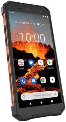 Odolný telefón myPhone Hammer Explorer Pro, odolný, vodotesný, veľká výdrž batérie, rýchle nabíjanie, čítačka odtlačkov prstov, LTE, NFC, Gorilla Glass 3 podpora eSIM Single SIM slot na microSD karty IP69 8jadrový procesor Mediatek MT6771 odomykanie tvárou facekey vojenský štrandard odolnosti MIL-STD-810G 5,7palcový IPS displej Full HD+ rozlíšenie gumové nárazníky vysoká odolnosť výkonný fotoaparát 48 Mpx zadná kamera umelá inteligencia OS Android 10 veľké úložisko