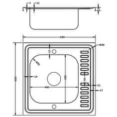 Vidaxl Sada kuchynského drezu s odkvapkávačom strieborná 600x600x155 mm nehrdzavejúca oceľ