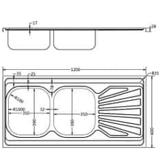 Vidaxl Kuchynský drez s dvomi vaničkami strieborný 1200x600x155 mm nehrdzavejúca oceľ