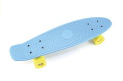 shumee Skateboard - pennyboard 60cm nosnost 90kg, kovové osy, modrá barva, žlutá kola