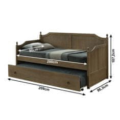 KONDELA Rustikálna jednolôžková posteľ s prístelkou Baroba 90x200 cm - dub antický