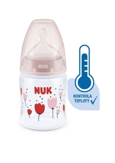Nuk FC Plus fľaša s kontrolou teploty 150ml 1ks červená s kvetinami