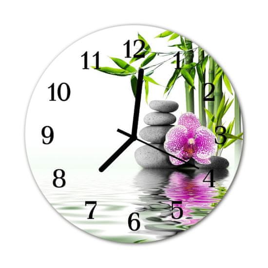 tulup.sk Nástenné sklenené hodiny Kamene orchidey fi 30 cm čierne ruky