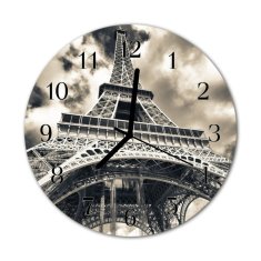 tulup.sk Nástenné sklenené hodiny Eiffelova veža fi 30 cm čierne ruky