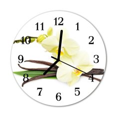tulup.sk Nástenné sklenené hodiny Vanilková orchidea fi 30 cm čierne ruky