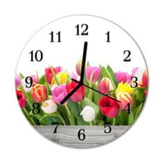 tulup.sk Nástenné sklenené hodiny Tulipány fi 30 cm čierne ruky