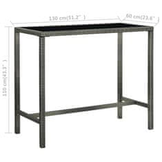 Petromila vidaXL Záhradný barový stôl sivý 130x60x110 cm polyratan a sklo
