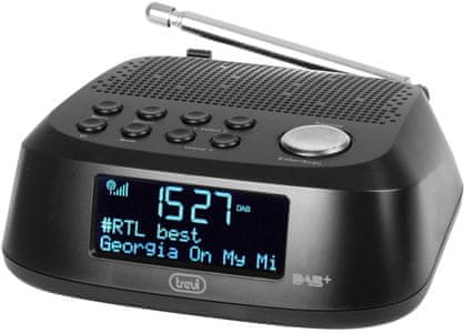 pekný rádiobudík trevi rc 80d4 sleep snooze budík budenie alarmom alebo rádiom fm dab dab plus tuner 30 predvolieb napájanie z elektrickej siete podsvietený displej