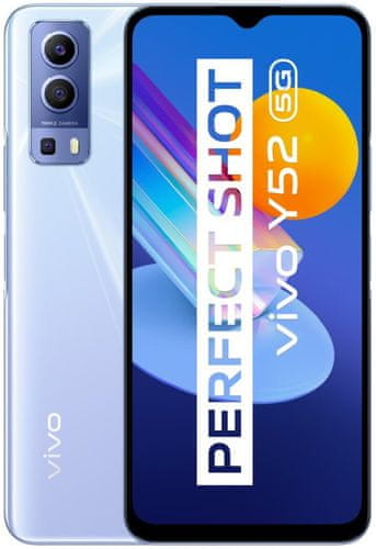  VIVO Y52 5G, 4GB/128GB, čierna výkonný inteligentný telefón moderný mobilný dotykový telefón smartphone IPS LCD displej Bluetooth technológie wifi dual sim micro sd karta ip52 odolnosť čítačka odtlačkov prstov v displeji rýchlonabíjanie flashcharge 18W 5G pripojenie podpora 5G sieť mobilné inteligentné 64 mpx fotoaparát predný 16 mpx fotoaparát natáčanie videa v 4k rozlíšení NFC Android 11 výkonná batéria MediaTek Dimensity 700 5G