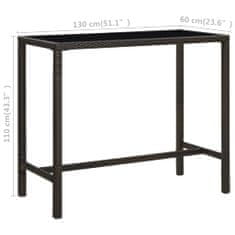 Petromila vidaXL Záhradný barový stôl hnedý 130x60x110 cm polyratan a sklo
