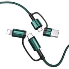 Joyroom 4in1 kábel USB-C / USB - USB-C / Lightning QC PD 3A 60W 1.2m, zelený