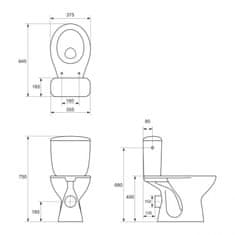 CERSANIT PRESIDENT - WC kombi + antibakteriálne sedátko z duroplastu, K08-038