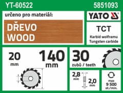 YATO Kotúč na drevo 140 x 20 mm 30z