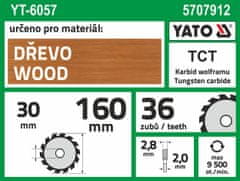 YATO Kotúč na drevo 160 x 30 mm 36z