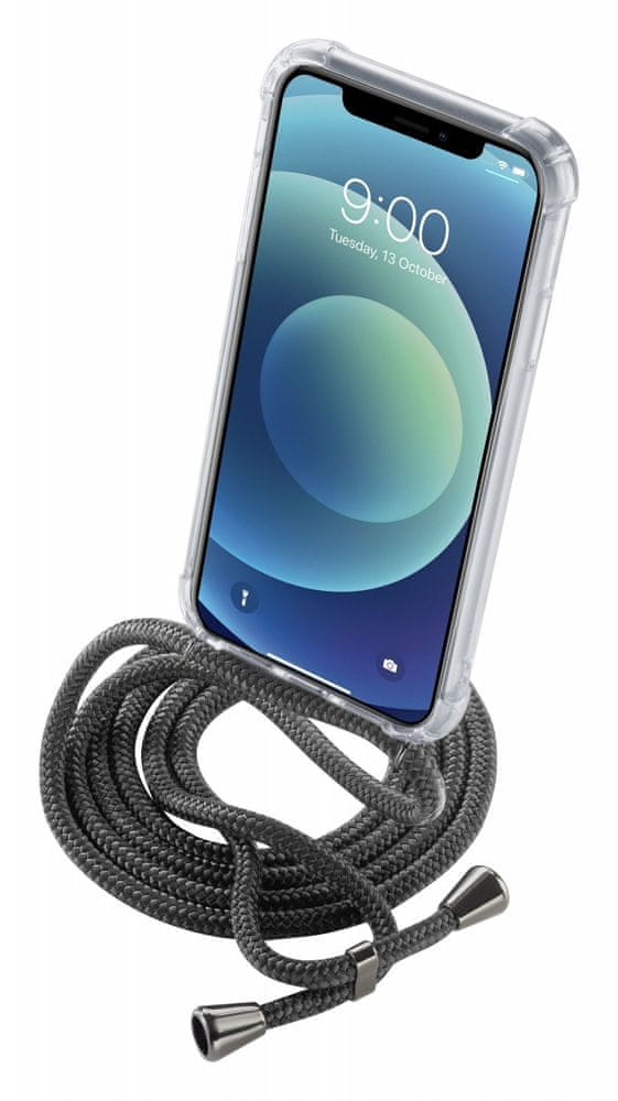 CellularLine Transparentný zadný kryt Neck-Case s čiernou šnúrkou na krk pre Apple iPhone 12 MINI NECKCASEIPH12K