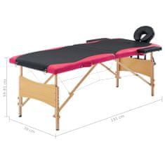 Petromila vidaXL Skladací masážny stôl, 2 zóny, drevo, čierno ružový