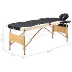 Petromila  vidaXL Skladací masážny stôl, 3 zóny, drevo, čierno béžový