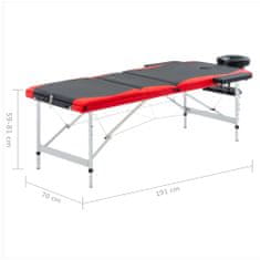 Petromila  vidaXL Skladací masážny stôl, 3 zóny, hliník, čierno červený