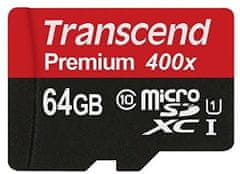 Transcend Micro SDXC Premium 400x 64GB 60MB/s UHS-I + SD adaptér (TS64GUSDU1)