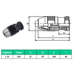 Vidaxl Rýchloupínacie skľučovadlo MT2-B18 s upínacím rozsahom 16 mm