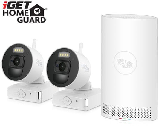 iGET HOMEGUARD HGNVK88002P kamerový systém domáce zabezpečenie SMART detekcia pohybu LED svetlá FullHD kamery batériová prevádzka WiFi detekcia pohybu FullHD rekordér vonkajšia kamera obojsmerný zvuk obojstranná komunikácia smart domácnosť zabezpečenia kamerový smart systém mobilná aplikácia ovládania telefónom bezpečnostný set Google Alexa a Google Home