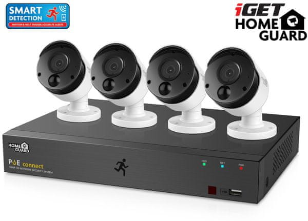 iGET HOMEGUARD HGNVK85304 kamerový systém domáce zabezpečenie SMART detekcia pohybu FullHD kamery vysoká kvalita PoE napájanie enthernetové pripojenie entherner kábel detekcia pohybu FullHD rekordér vonkajšia kamera smart domácnosť zabezpečenie kamerový smart systém mobilnej aplikáce ovládanie telefónom bezpečnostný set vzdialené sledovanie kamier doprodovodná mobilná aplikáce inteligentná domácnosť kvalitný zabezpečovací systém online