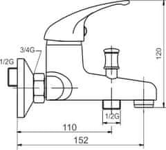 NOVASERVIS Metalia 55, vaňová batéria bez príslušenstva 100 mm, chrómová, 55024/1,0