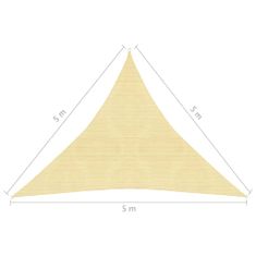 Vidaxl Slnečná plachta z HDPE, trojuholníková, 5x5x5 m, béžová