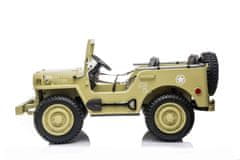 Beneo Elektrické autíčko USA ARMY 4X4, žlté, Trojmiestne, MP3 Prehrávač so vstupom USB/SD, Odpružené