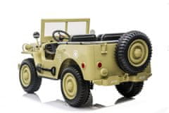 Beneo Elektrické autíčko USA ARMY 4X4, žlté, Trojmiestne, MP3 Prehrávač so vstupom USB/SD, Odpružené