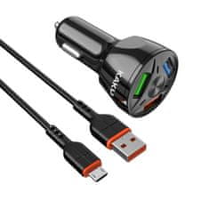 Kaku Car Charger autonabíjačka 3xUSB QC 4.8A 20W + Micro USB kábel, čierna