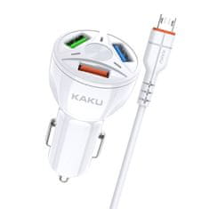 Kaku Car Charger autonabíjačka 3xUSB QC 4.8A 20W + Micro USB kábel, biela