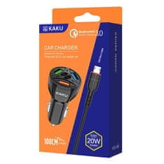 Kaku Car Charger autonabíjačka 3xUSB QC 4.8A 20W + Micro USB kábel, čierna