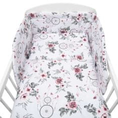 NEW BABY 3-dielne posteľné obliečky 90/120 cm biele kvety a pierka