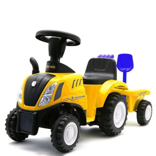 Baby Mix Detské odrážadlo traktor s vlečkou a náradím New Holland žltý