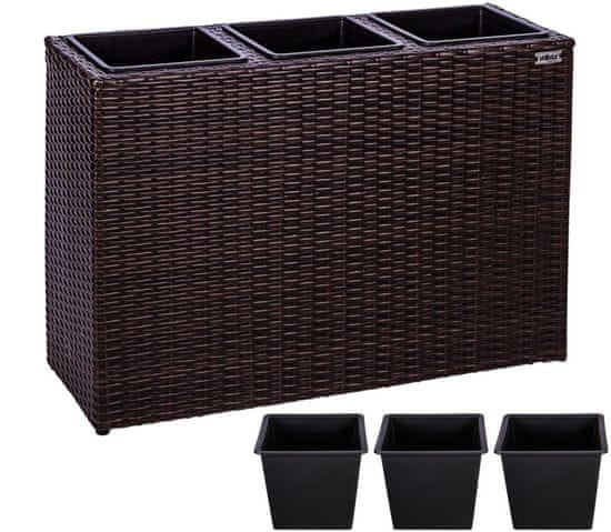 Greatstore STILISTA stojan na 3 kvetináče, hnedý, 830 x 305 x 600 mm