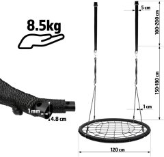 Greatstore Physionics sieťová hojdačka v tvare kruhu, 120 cm, čierna