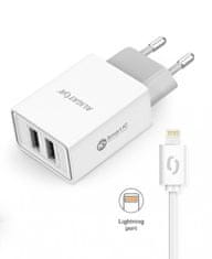 Aligator Chytrá sieťová nabíjačka 2,4A, 2xUSB, smart IC, biela, USB kábel pre iPhone / iPad