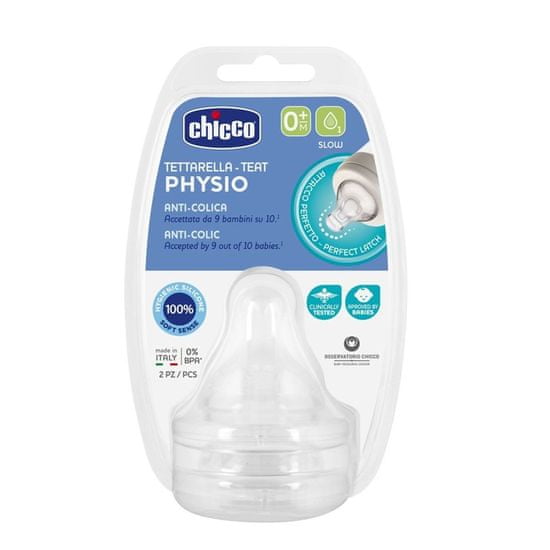 Chicco Cumlík na fľašu Perfect 5/Well-Being fyziologický pomalý prietok 0m+ 2 ks