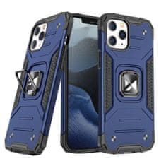 shumee Pancierový obal + magnetický držiak iPhone 13 Pro Ring Armor modrý