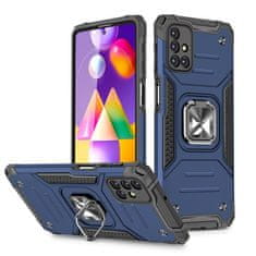 shumee Pancierové hybridné puzdro pre Samsung Galaxy M31s + magnetický držiak Ring Armor, modré