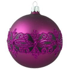 Decor By Glassor Vánočná guľa fialová čierny dekor (Veľkosť: 10)