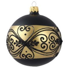 Decor By Glassor Vianočná guľa čierna zlatý dekor (Veľkosť: 8)