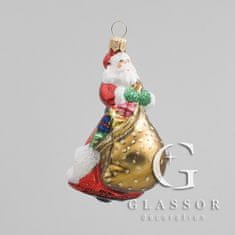Decor By Glassor Skleněná figurka Santa mini s pytlem